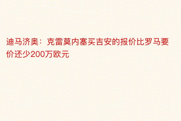 迪马济奥：克雷莫内塞买吉安的报价比罗马要价还少200万欧元