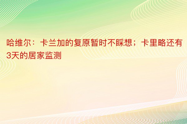 哈维尔：卡兰加的复原暂时不睬想；卡里略还有3天的居家监测