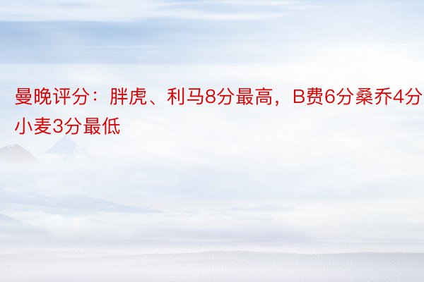 曼晚评分：胖虎、利马8分最高，B费6分桑乔4分，小麦3分最低