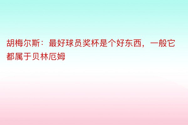 胡梅尔斯：最好球员奖杯是个好东西，一般它都属于贝林厄姆