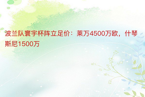 波兰队寰宇杯阵立足价：莱万4500万欧，什琴斯尼1500万