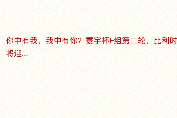 你中有我，我中有你？寰宇杯F组第二轮，比利时将迎...