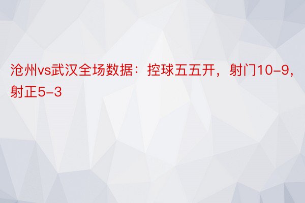 沧州vs武汉全场数据：控球五五开，射门10-9，射正5-3